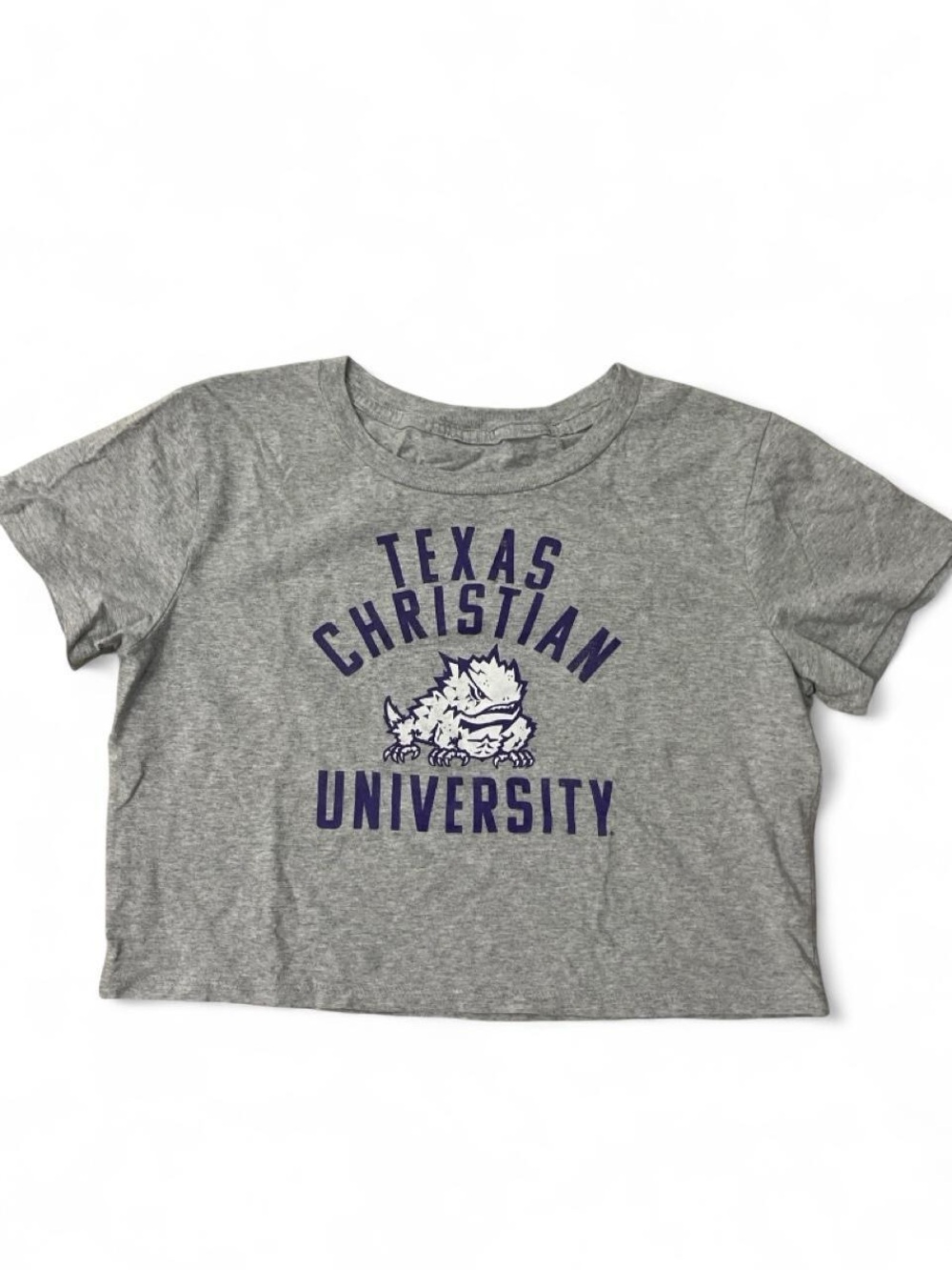 Women’s TCU Texas Christian University Gray Crop Tee size S